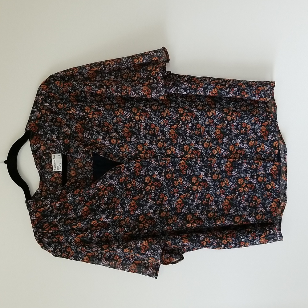 Frank & Oak Floral Button Down Short Sleeve Shirt - Size XL